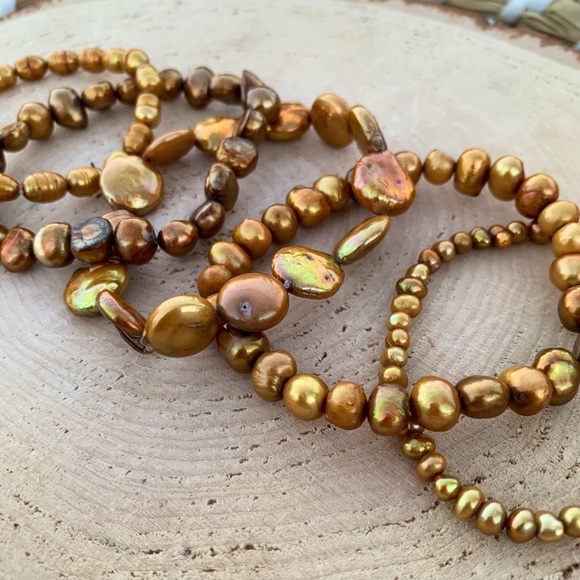 Natural Gold Bronze Cultured Freshwater Pearl Mixed Bead Bracelet Stack - Picture 7 of 11